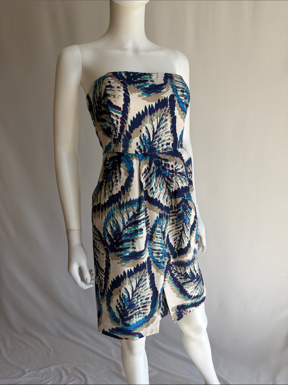 Banana Republic Strapless Palm-Print Sundress in Navy and Teal